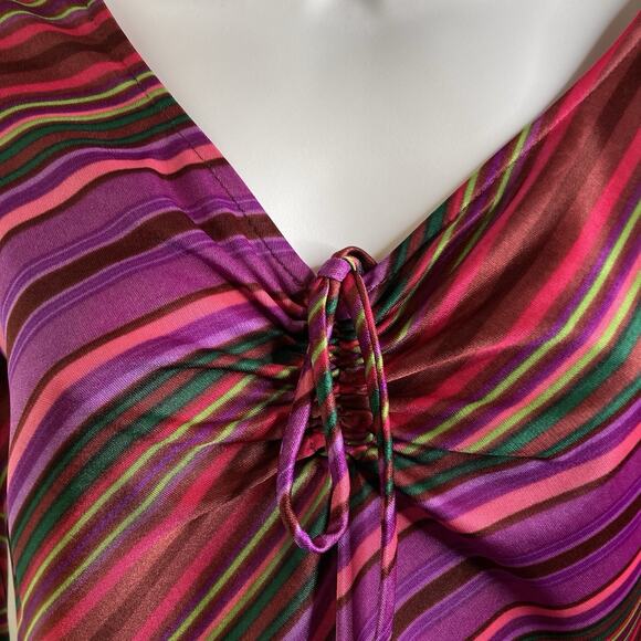 Vintage Helen Wang Women's Purple Red Stripe Midi V Neck Dress Size M Mod Groovy - Picture 9 of 12